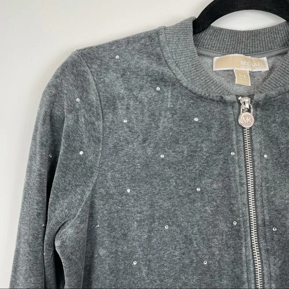 Y2K Michael Kors Grey Velour Track Suit Set Rhinestone Embellished Sz Petite Sm - Image 7