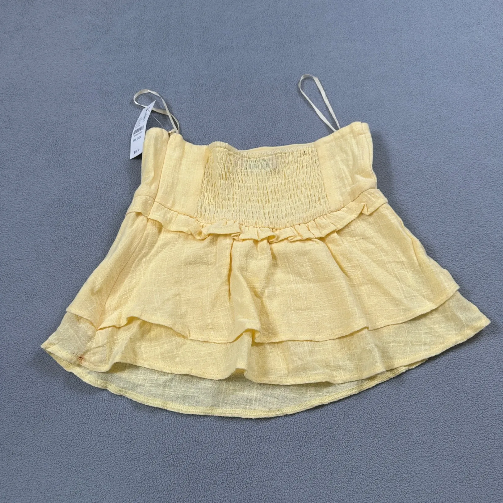 NWT Edikted Top S Womens Yellow Ruffle Layered Strapless Smocked Cami Tank Cute - Image 2