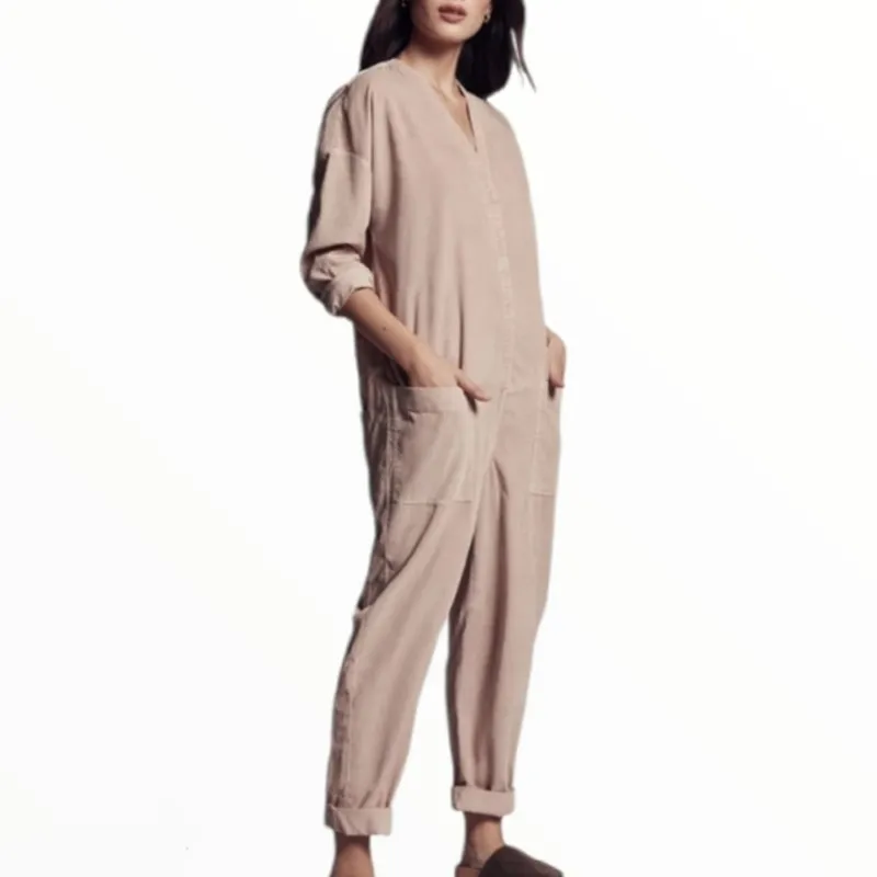 James Perse Ultra Fine Corduroy Jumper Jumpsuit Beige Neutral Nude Tan Size 0 - Image 2