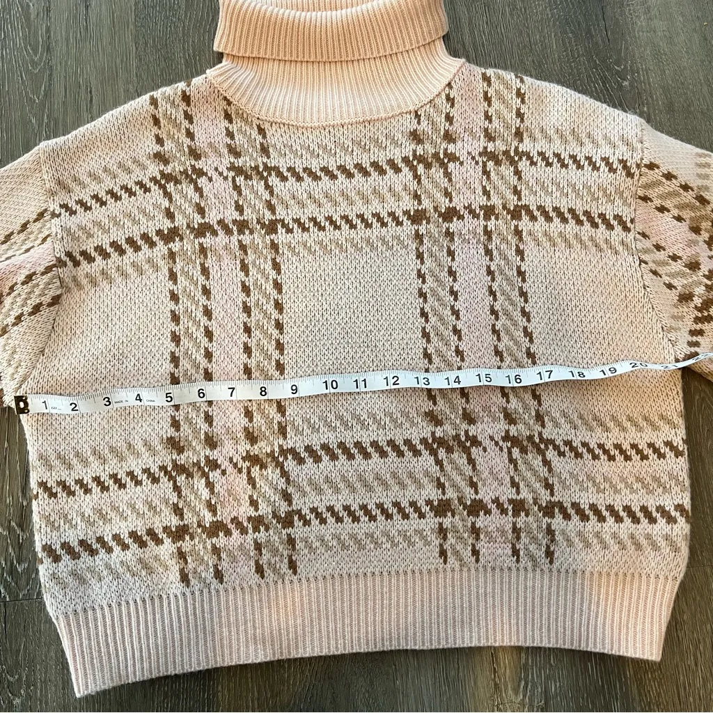 Pink Lily Nothing On You Pink & Brown Plaid Turtleneck Sweater Women’s Small - Image 7