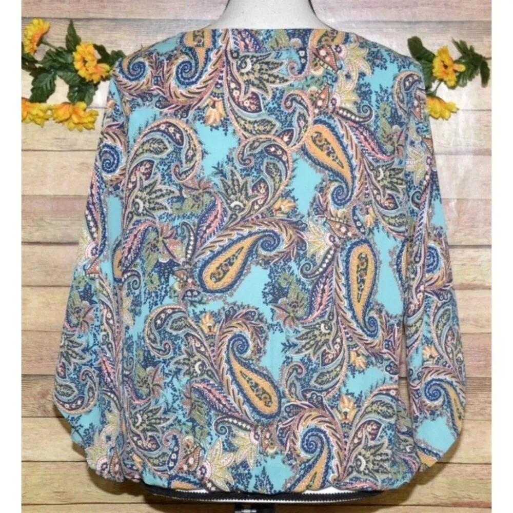 Veronica M. Ladies Paisley Faux Wrap V-Neck Blouse Top Size L Boho Colorful - Image 6
