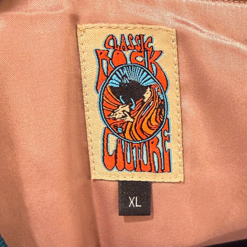 Classic Rock Couture Peacock Rising Sun Quilted Bomber Jacket XL Retro Vintage Blue - Image 13