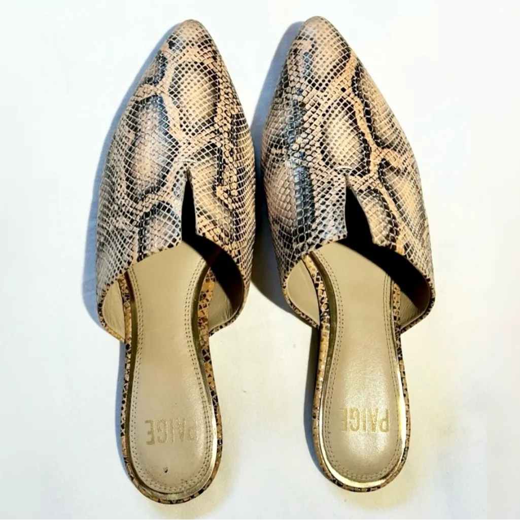 PAIGE Alia Snakeskin V-Notch Vamp Pointed Toe Slide Mules Sz 8 💛 - Image 2