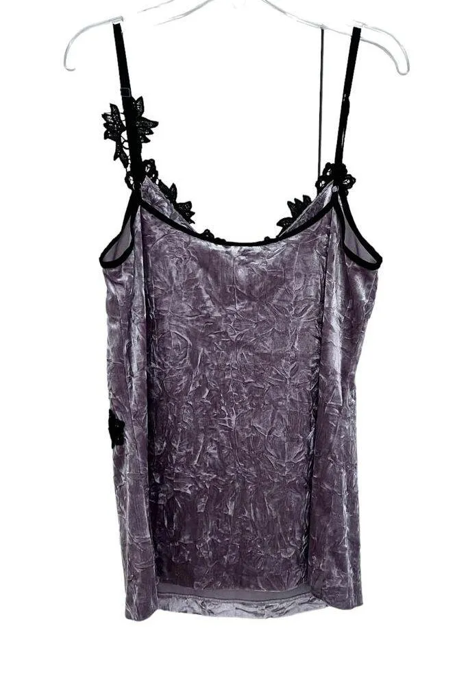 Sfizio Tan Crushed Velvet Velour Crochet Trim Camisole Tank Baby Doll Top 4 - Image 2