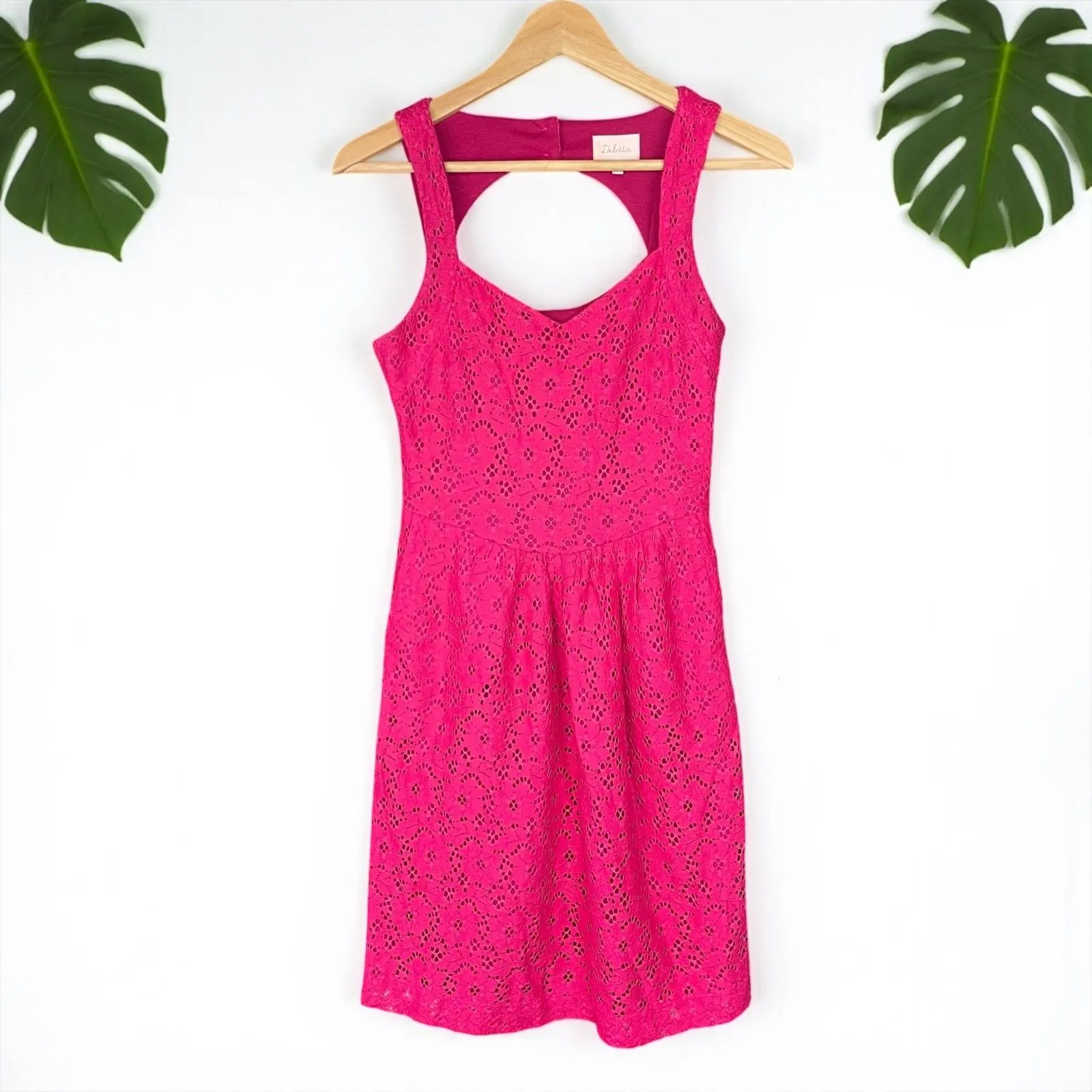 Anthropologie Deletta Silverfield Lace Eyelet Dress in Fuchsia Pink - Image 5