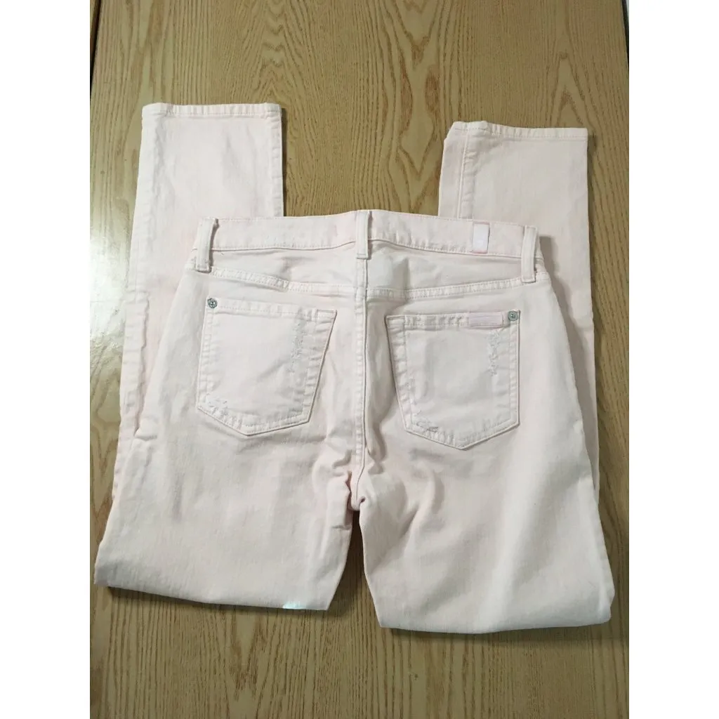 Women’s 7 For All Mankind Stretchy Distressed Skinny Jeans Light Pink Size 24 - Image 4