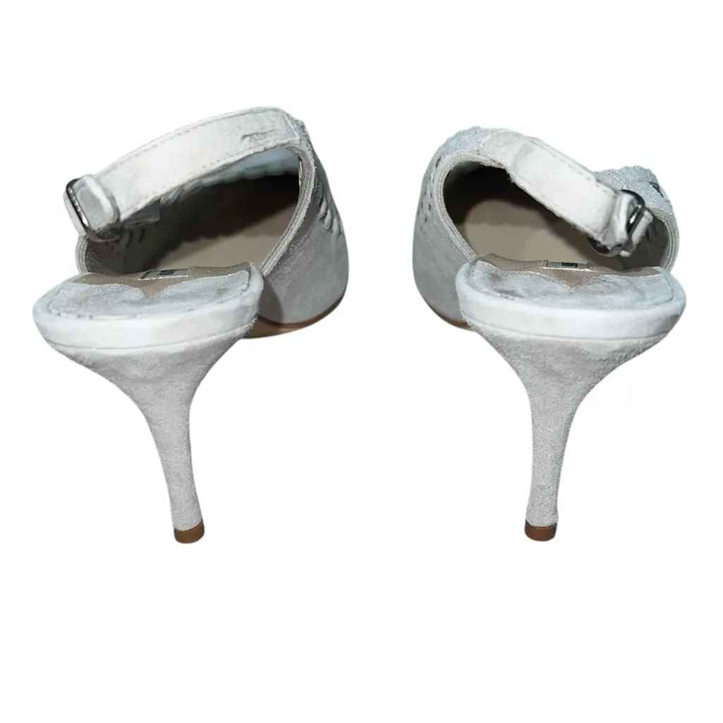 NEW NIB Manolo Blahnik Ciabol Scalloped Slingback Pointed Toe Pumps Gray Suede - Image 5