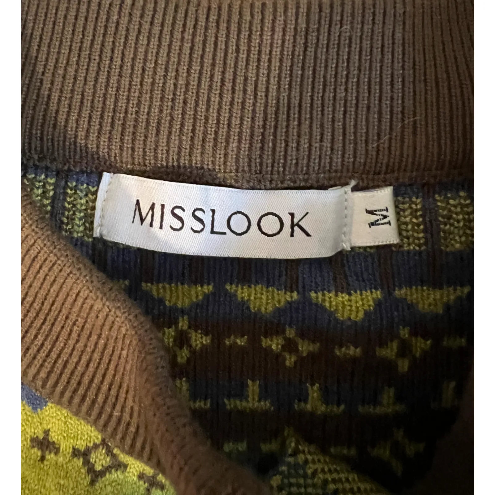 Misslook Womens Cardigan Sweater Size M Brown Fair Isle Button Up Long Sleeve Size M - Image 2