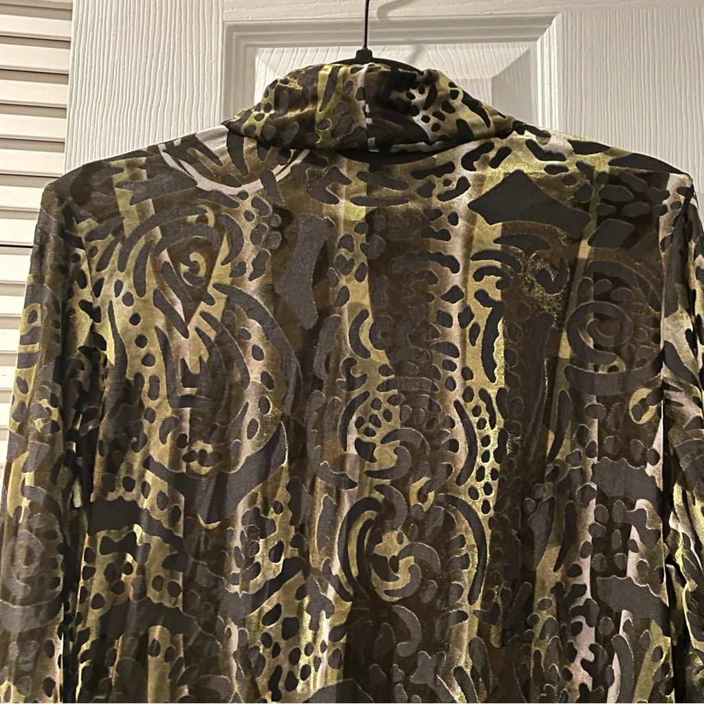 Sno Skins Velvet Burnout Abstract Turtleneck Top Women’s Large Made in USA Green - Image 7