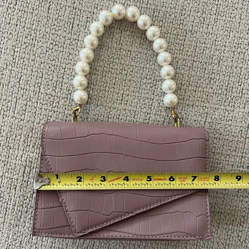 Pearl Handle Mini Bag - Purple Croc - Image 5