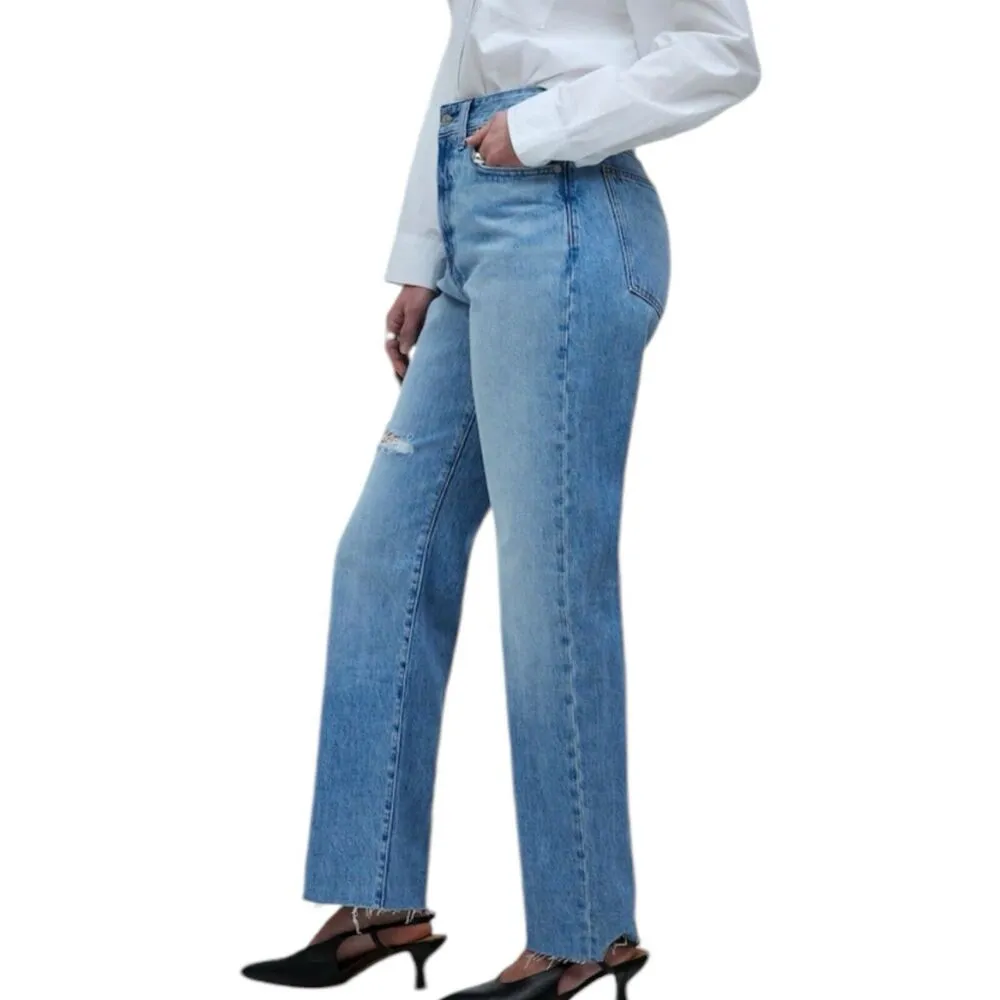 NWD Madewell Petite Curvy 90s Straight Leg Jeans Blue Revoir Wash Ripped Size 23 - Image 2