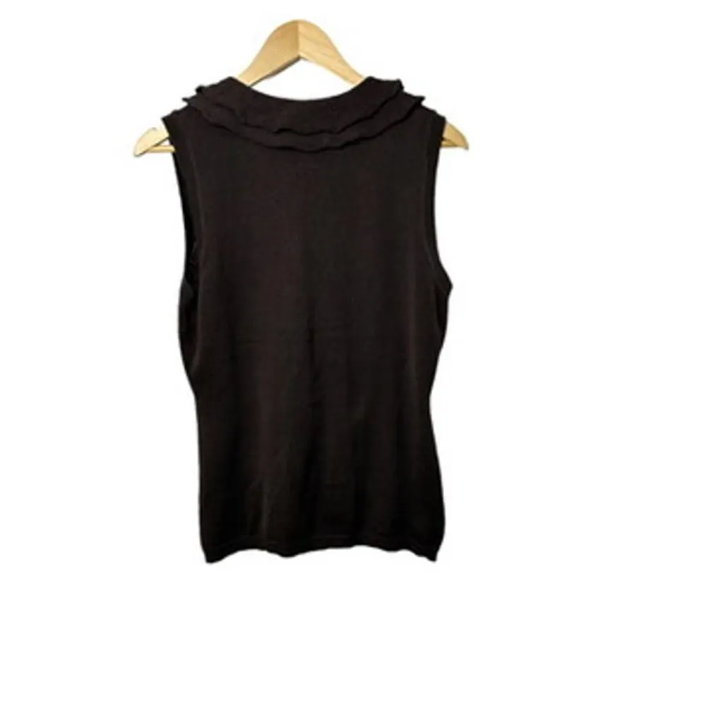 J. Peterman Brown Ruffled Cotton & Silk Woven Blend Sweater Tank Top Women's M Size M - Image 5