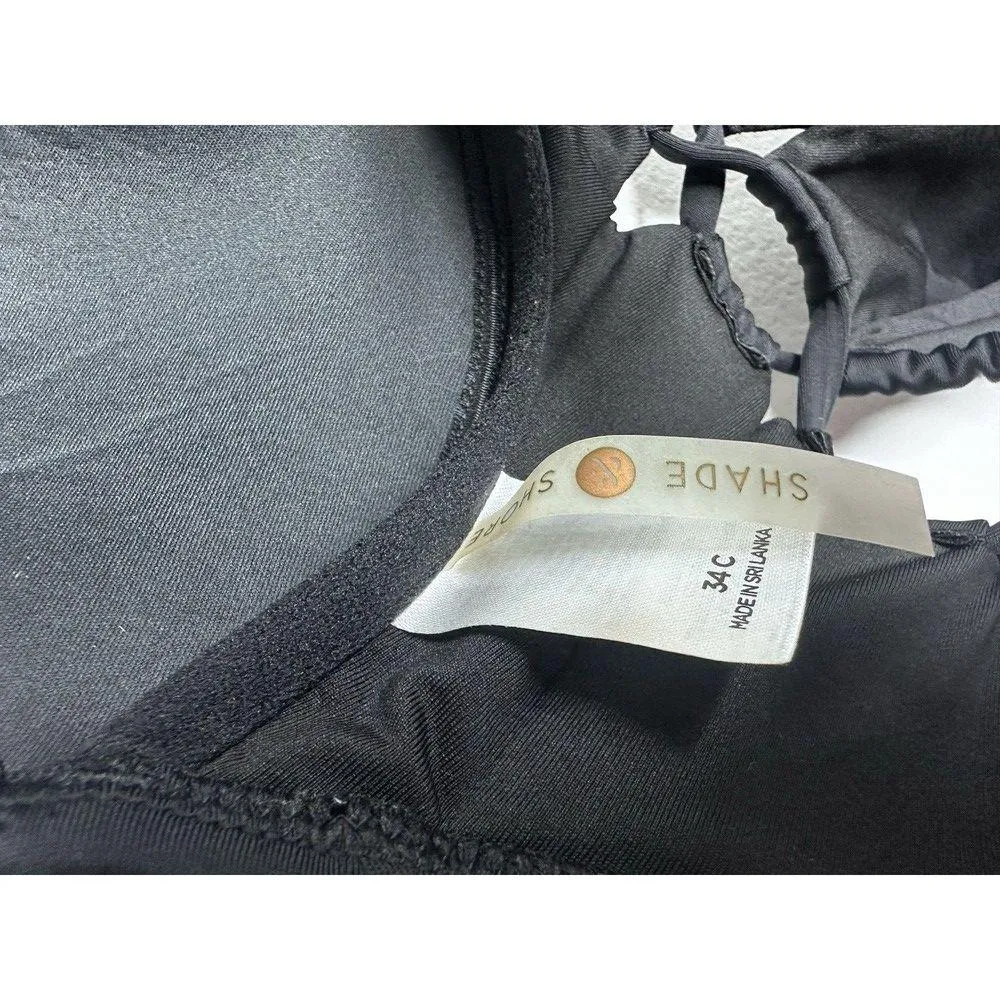 Shade & Shore Black plunge Halter One piece Swimsuit 34C NWT Peekaboo Woven Sexy - Image 9