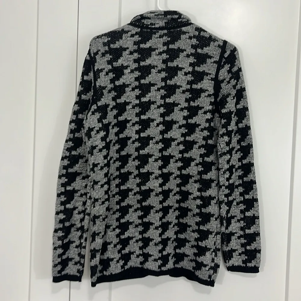 Bellford Medium Black, Gray Houndstooth Full Zip Funnel Neck Sweater w/Pockets - Image 6