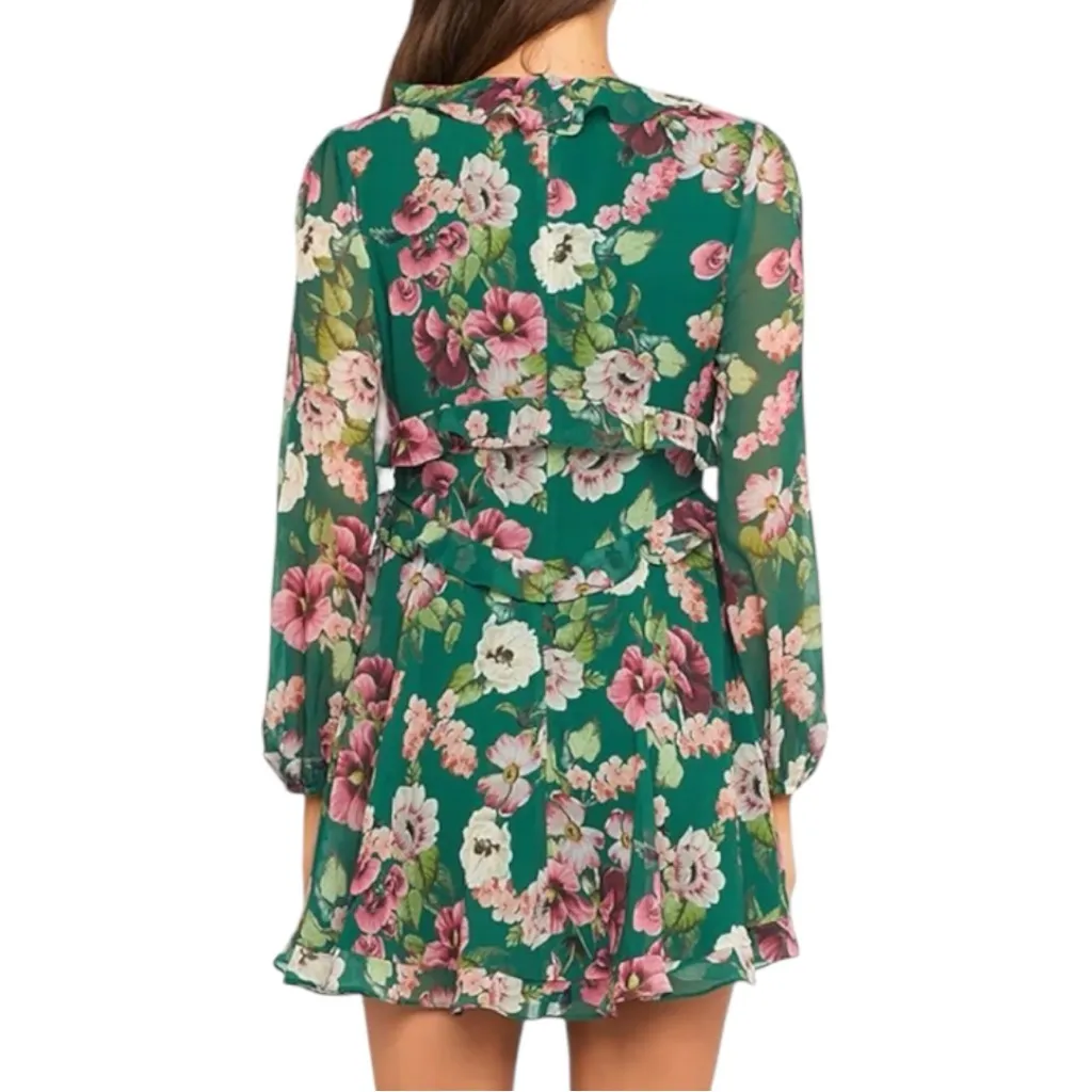 Bardot Women’s Size 4 XS Green Floral Bardot Bambi Flirty Long Sleeve Dress - Image 6