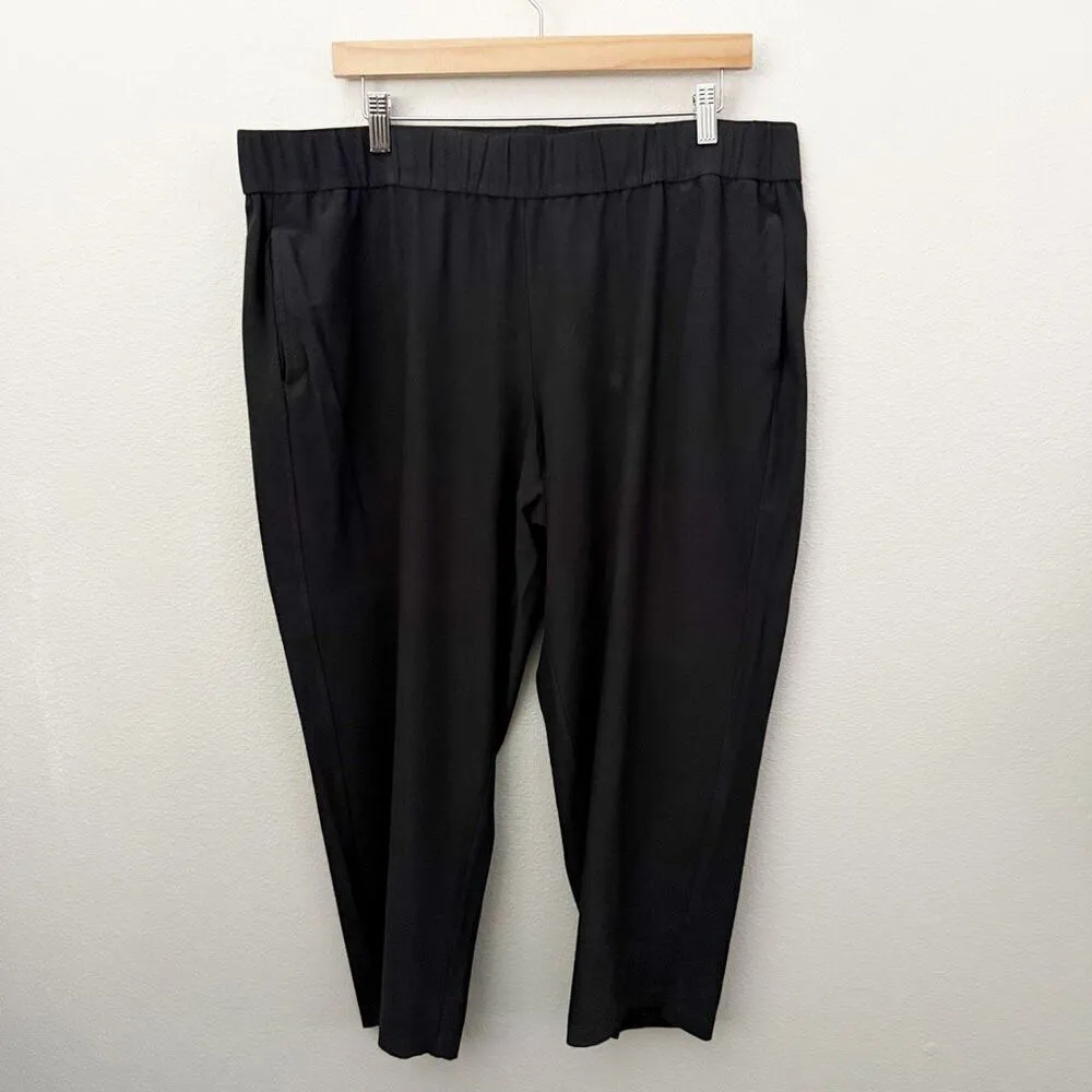 EILEEN FISHER | Black Pull On Ankle Pants Tapered Leg Side Pockets Viscose | XL - Image 2