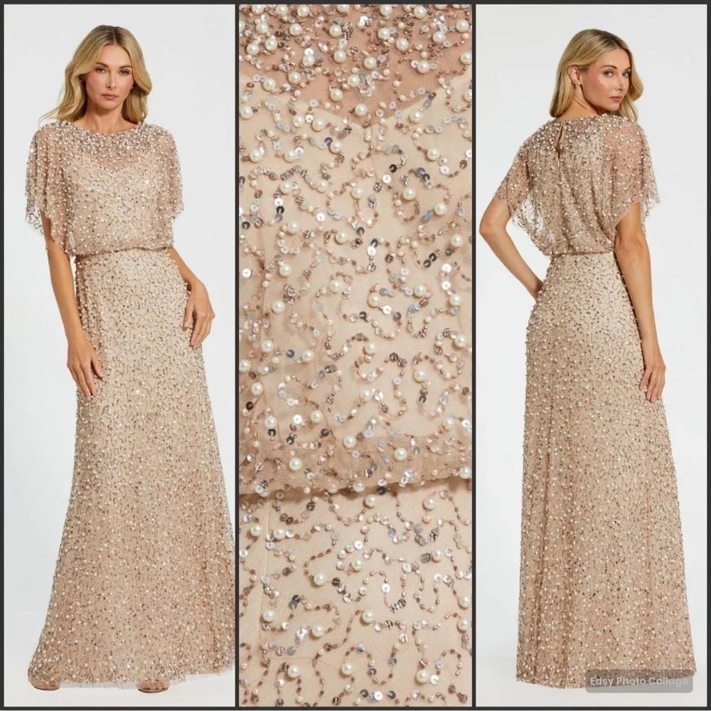 MAC DUGGAL 14523 Beige Beaded Mesh Cape Gown - Image 2