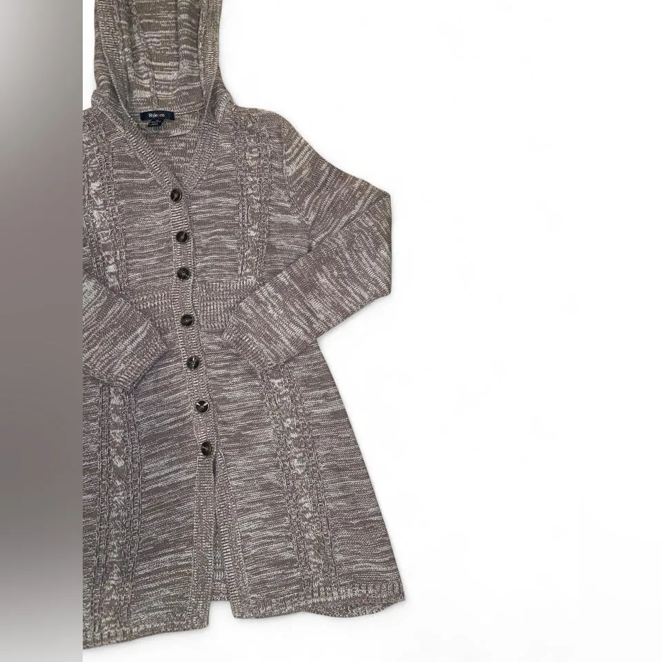 Brown knitted button up babydoll style sweater dress with hood - Image 3