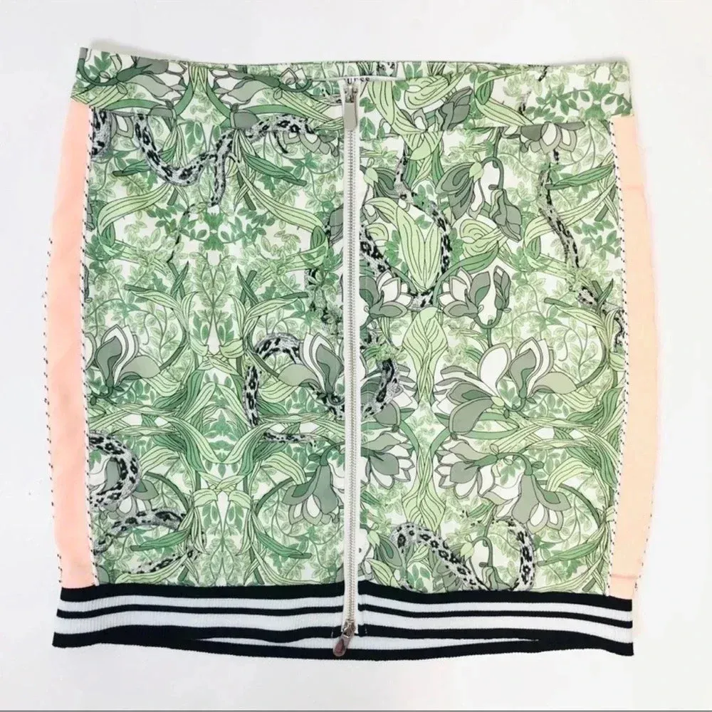 Guess Reese Snake & Vine Print Front Zipper Stripe Hem Mini Skirt Size 2 XS - Image 9
