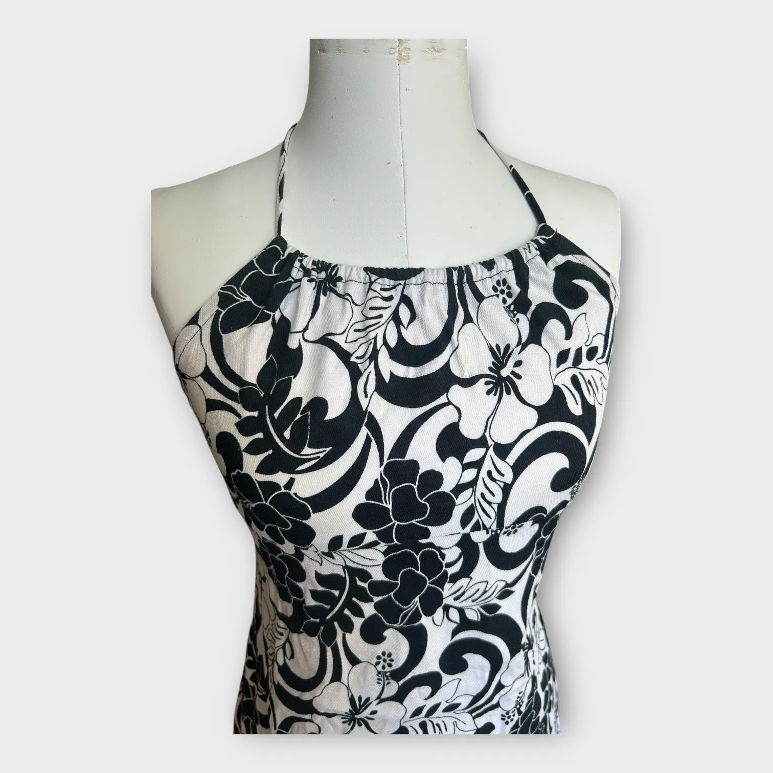 Vintage Y2K Byer Too! Hawaiin Print Halter Mini Dress Black & White 13 Beachy Size undefined - Image 3