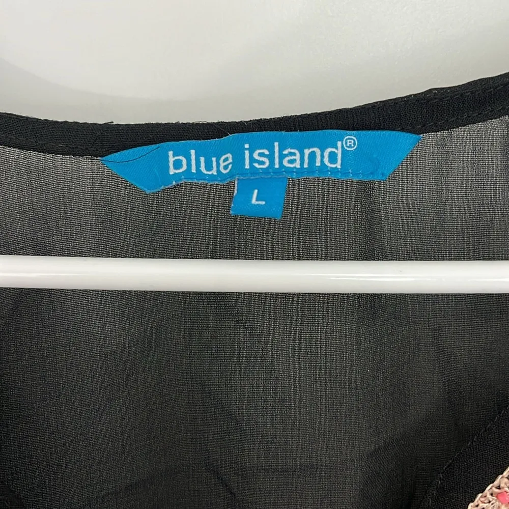 Blue Island Large Black, Cream, Pink Long Sleeve Embroidered Beach Coverup Tunic - Image 5