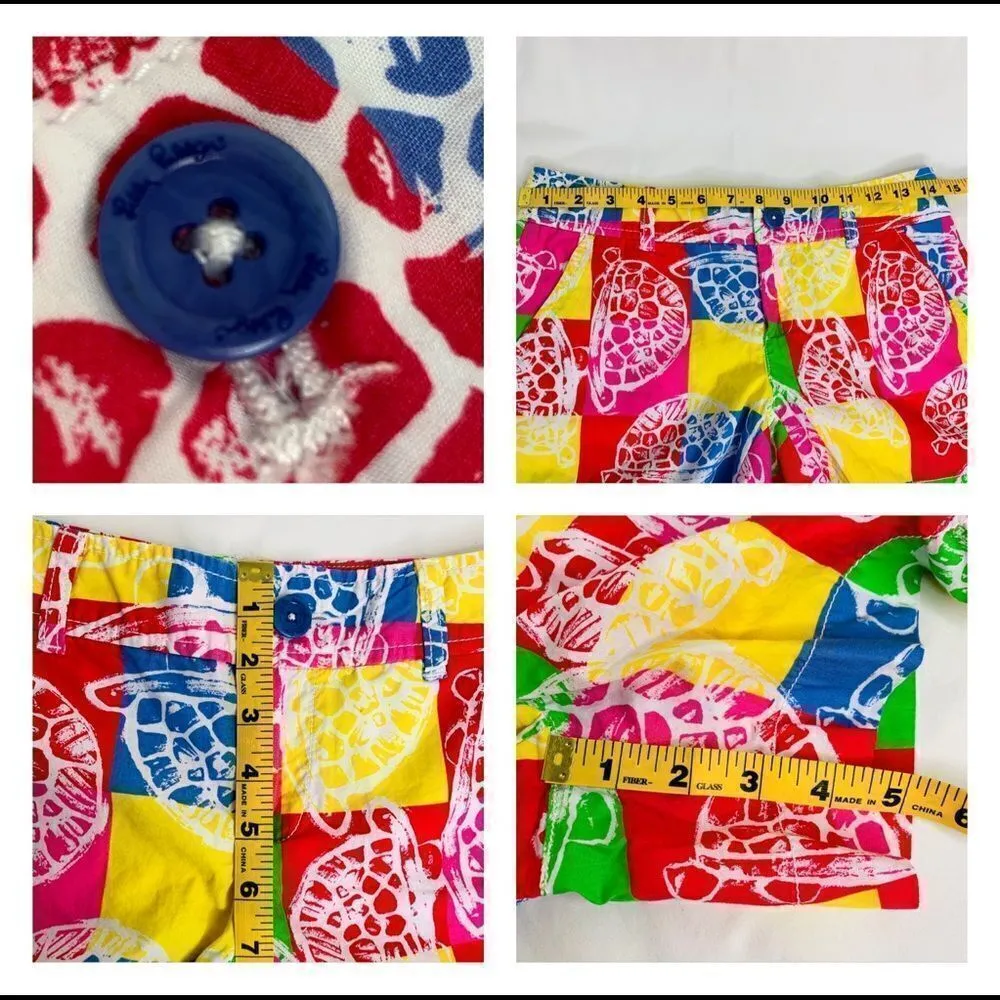 Lilly Pulitzer  Callahan Turtle Cute Fun Summer Patchwork Shorts Size 00 - Image 6