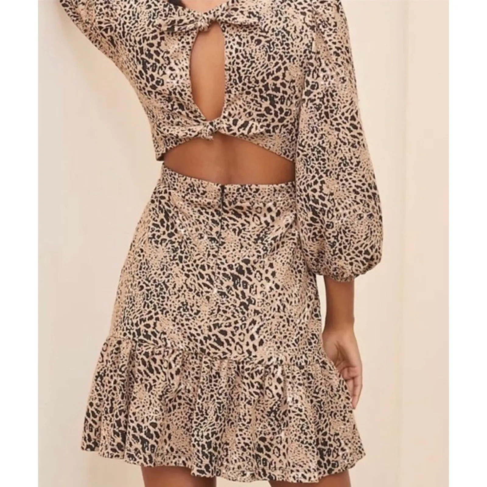 Anthropologie Maeve Knit Cut-Out Mini Dress Size 4 AnimalPrint Autumn - Image 4