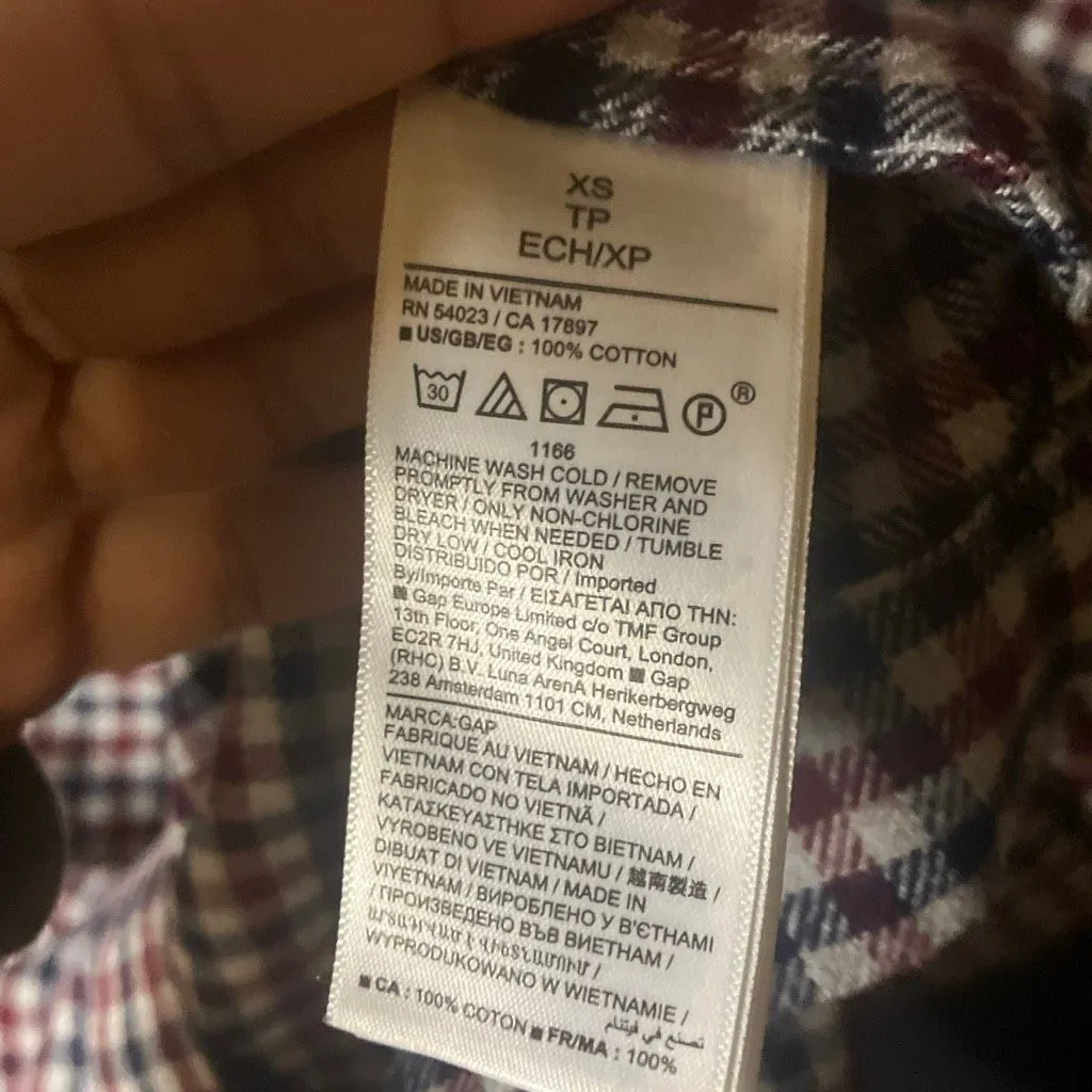 Gap Red & Navy Gingham Flannel Utility Mini Shirtdress 3/4 Sleeves XS #756 - Image 12