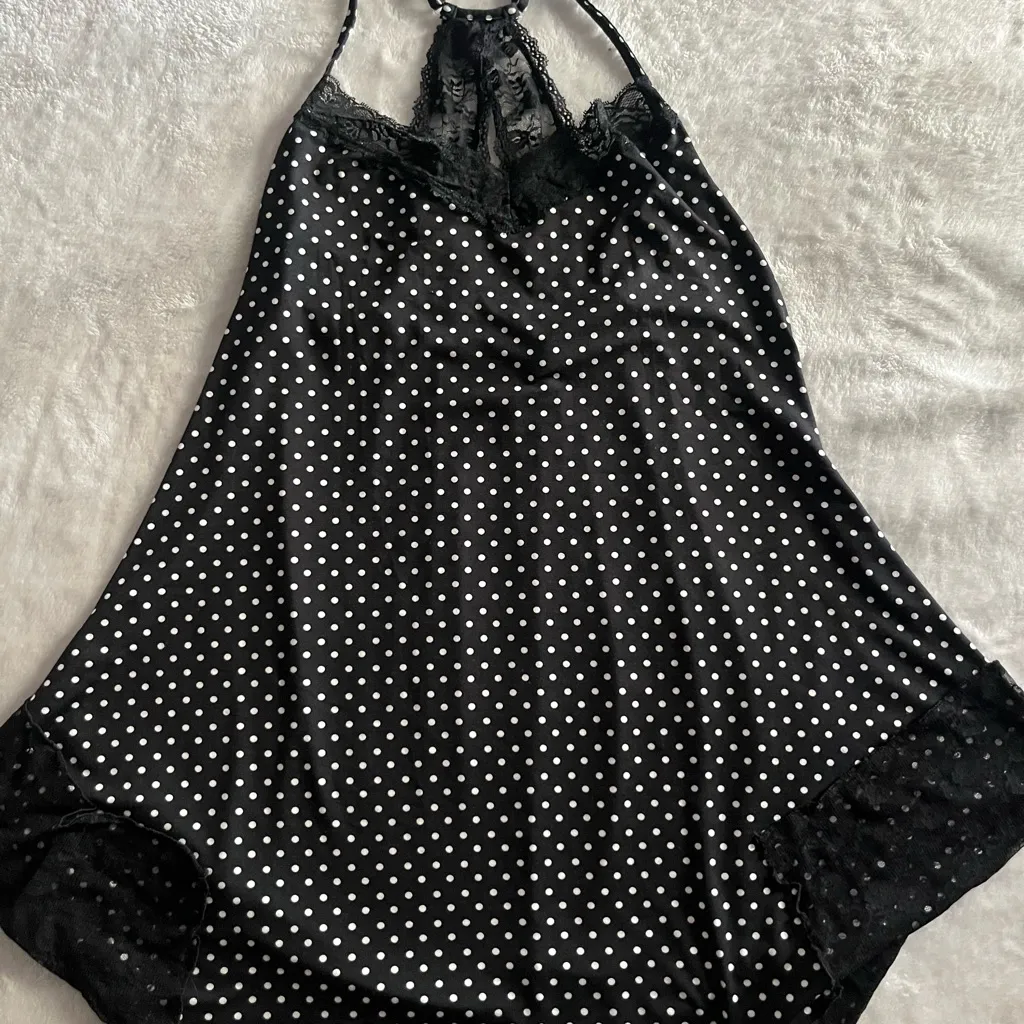 Secret Treasures Black and White Polka Dot Lace Chemise - Image 1