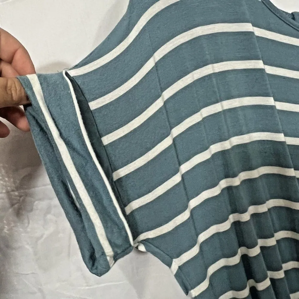 Zenana Romper Women Large Blue Striped Shorts Short Sleeve Elastic‎ Waist - Image 4