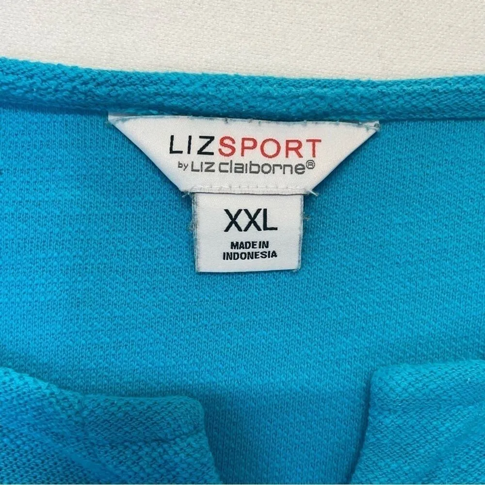 Liz Sport Burnout Tunic Top Size XXL scuba blue split neck 3/4 sleeve tee womens - Image 4