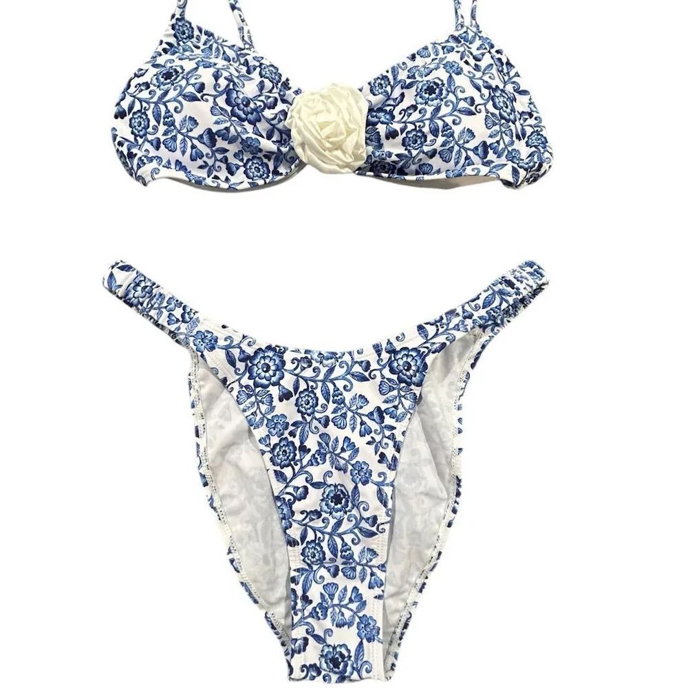 SHEIN Bikini Set 2 Piece Women's Bikini Floral Print Blue Summer Swimwear NEW - Image 2