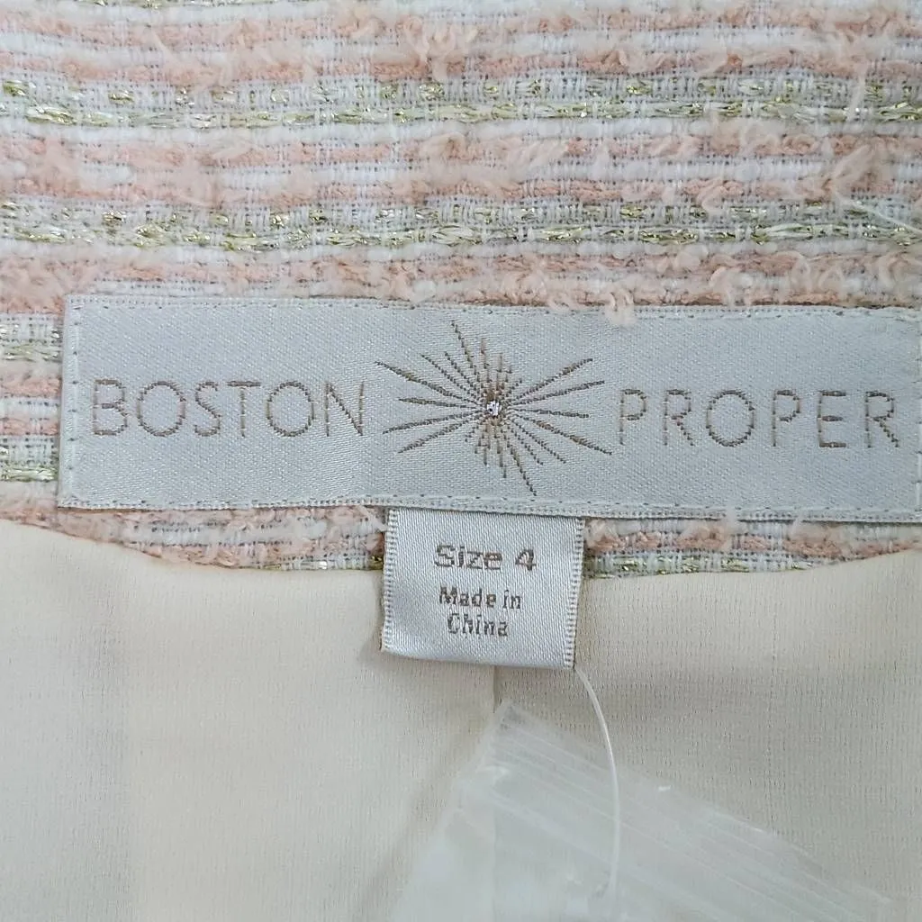 Boston Proper Pink and Cream Tweed Blazer with Shoulder Cutouts Size 4 NWOT - Image 9