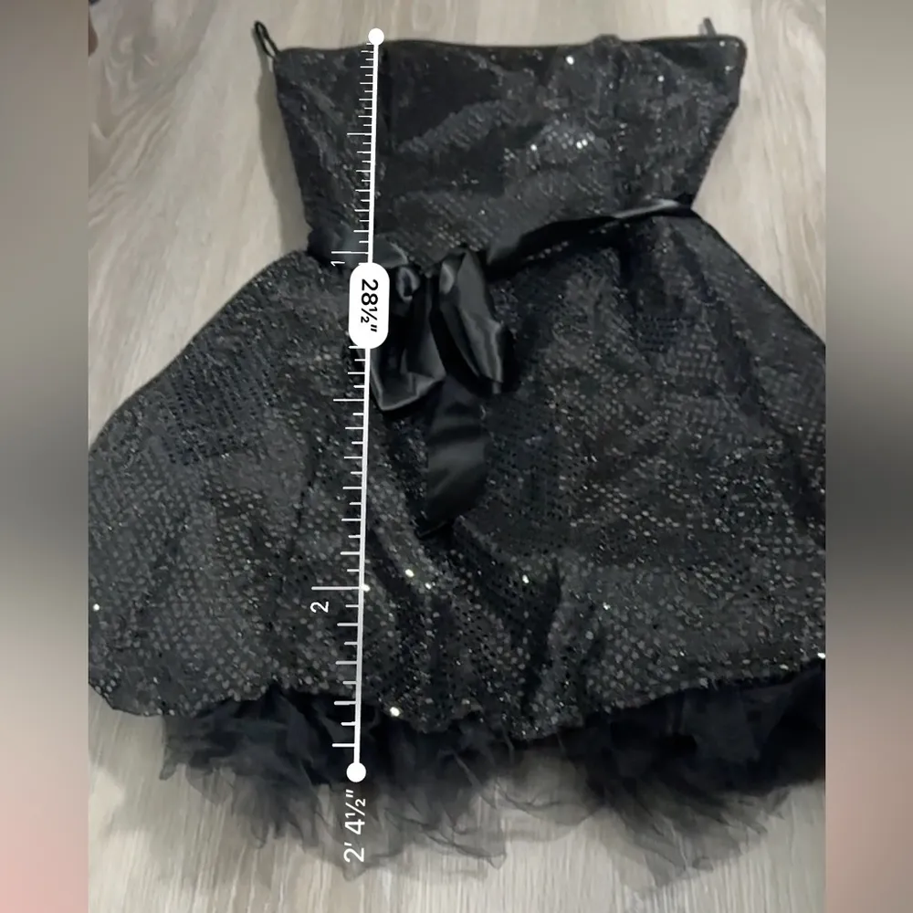 Vintage 80s Jessica McClintock Gunne Sax Black Sequin Tulle Strapless Mini Dress - Image 11