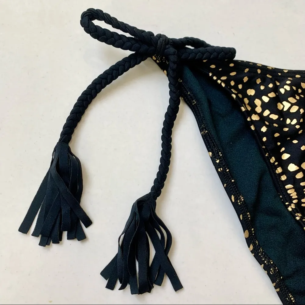 Abercrombie & Fitch Twisted Strap Bikini Bottom, Black & Metallic Gold, XS, NWT - Image 6