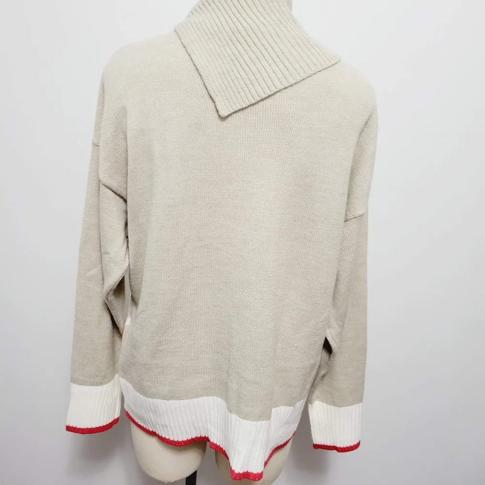 St. John's Bay argyle split neck turtleneck sweater size large - Image 6