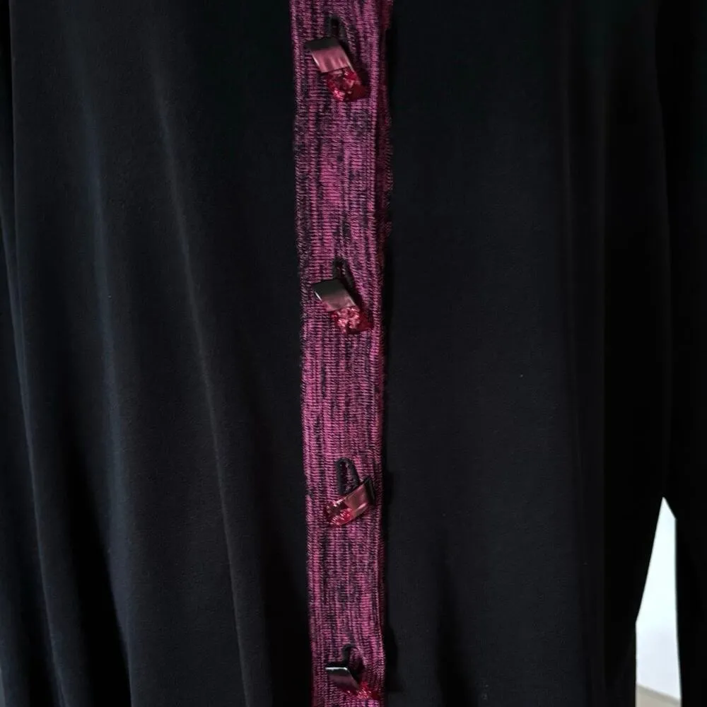 Exclusively Misook Plus Size 3X Button Front Cardigan Sweater Black Magenta - Image 3