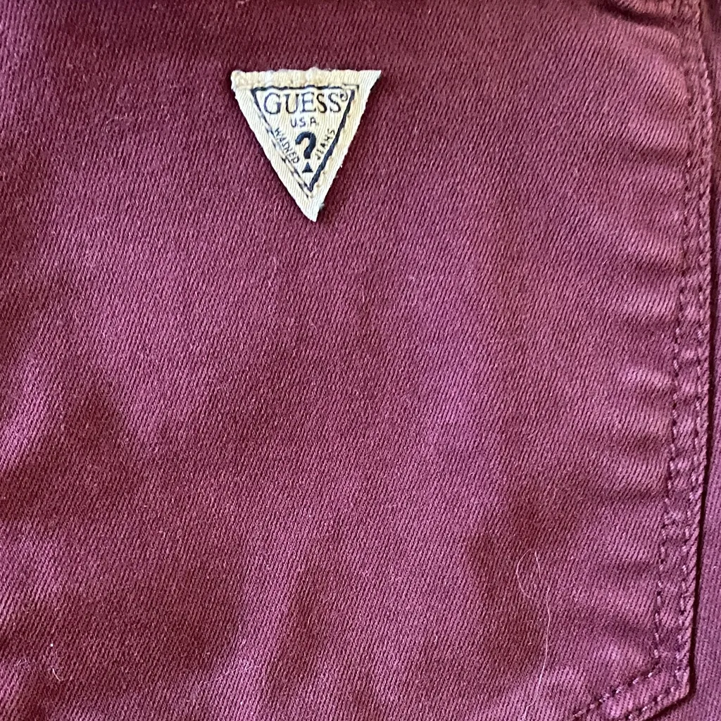 Guess Burgundy Distressed Jean Shorts - Image 3