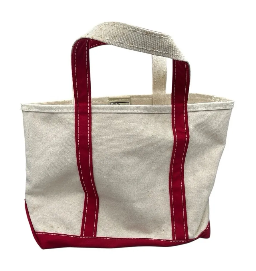 L.L.Bean Boat and Tote Small / Mini Canvas Bag Red Trim Made in USA 18” VTG White - Image 1