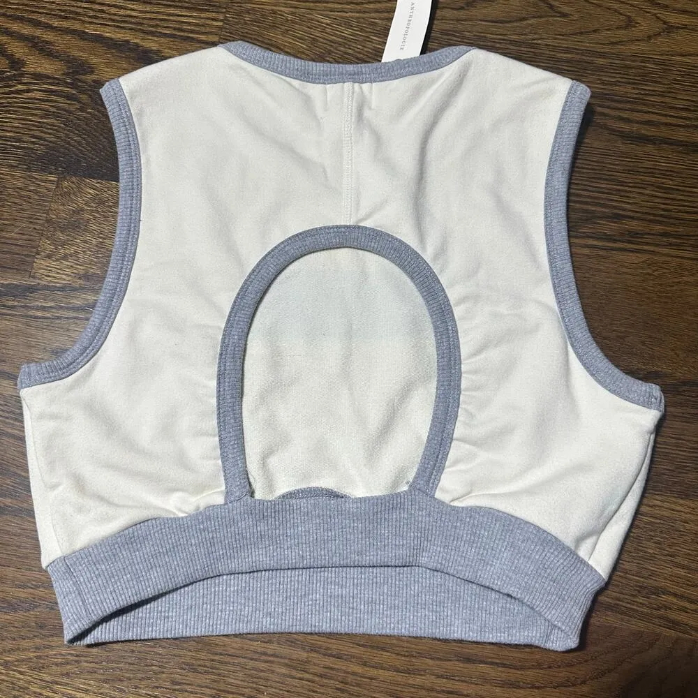 Anthropologie Sundry Crop Lounge Tank Top Cream Blue Yellow NEW - Image 2