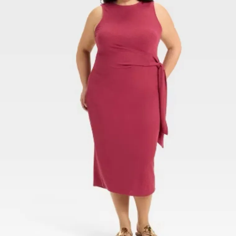 Ava Viv‎ Women's Burgundy Midi A-Line Dress Size 2X - Image 5