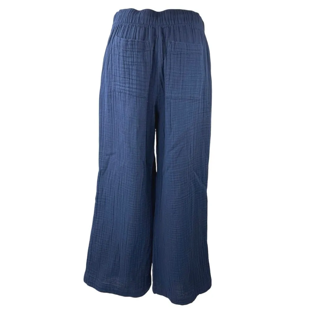 LOFT Women's Blue Straight Wide Leg High Waist Elastic Waist Trousers Pants S - Image 3