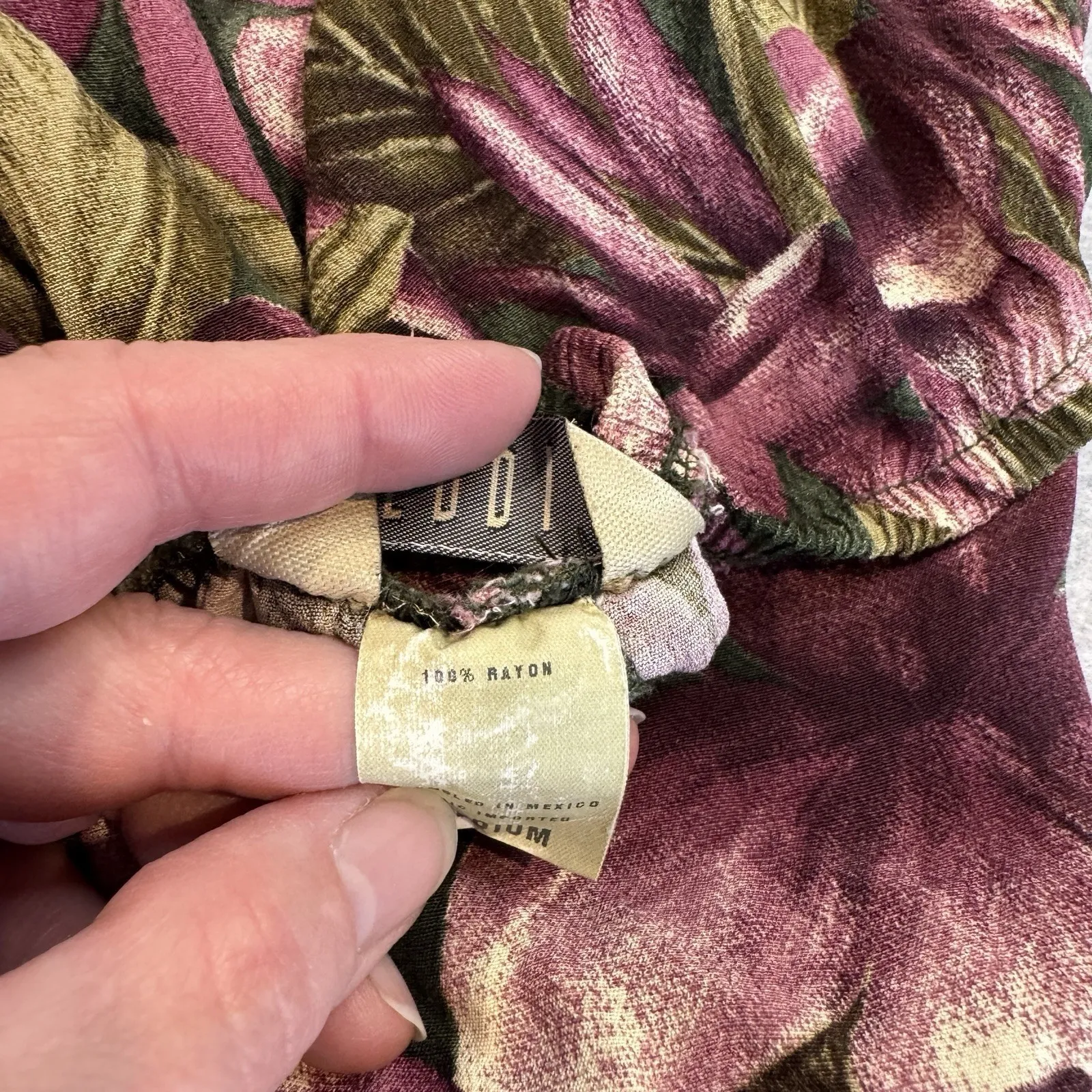 Vintage Teddi Drawstring Skirt Medium Green Purple Tropical Island Resortwear - Image 8