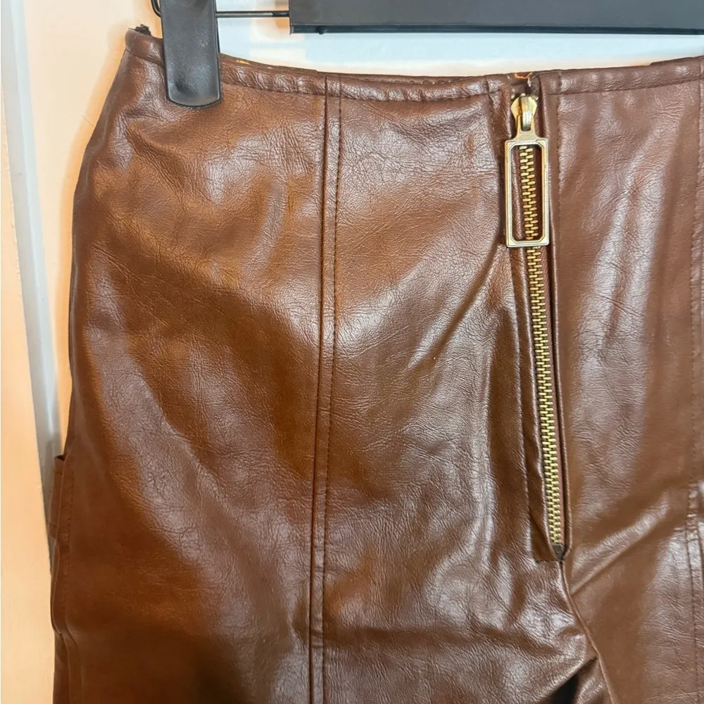 Juniorite New York 1970’s Vintage Brown High Waisted Retro Leather Shorts Size XS - Image 4