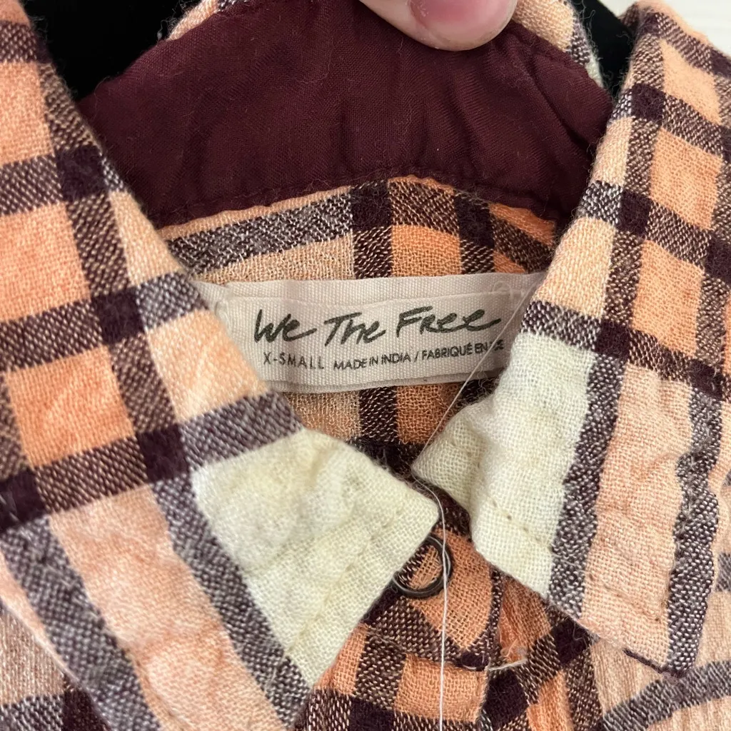 We The Free Cream and Tan Plaid Button-Down Shirt - Image 3