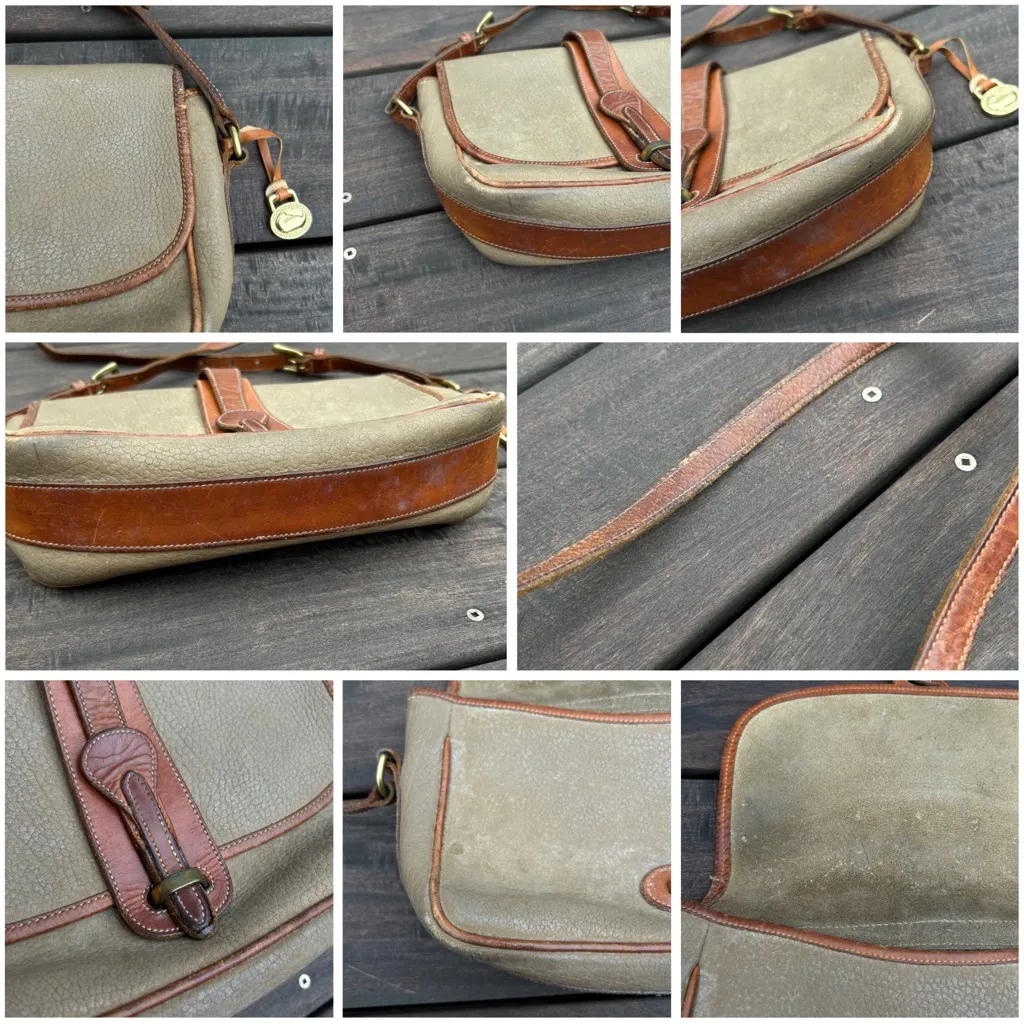 Tan Vintage Pebble Leather Dooney & Bourke Crossbody Purse All Weather Leather - Image 11