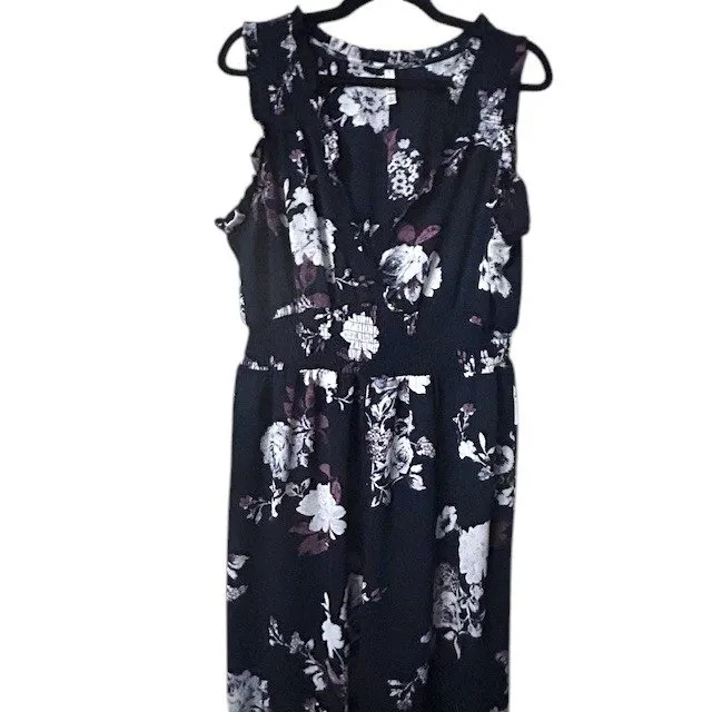 Women's Black Floral Print Jumpsuit XL Sleeveless Cropped Lightweight Romantic - Image 13