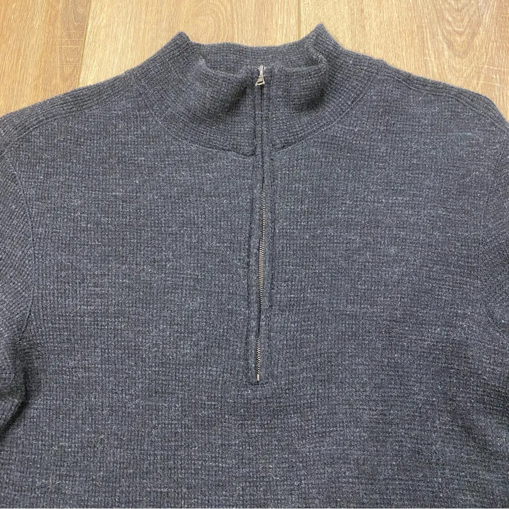 🌟RLX🌟 RALPH LAUREN 1/4 ZIP WAFFLE KNIT WOOL SWEATER CHARCOAL GREY SZ M Black Size M - Image 2