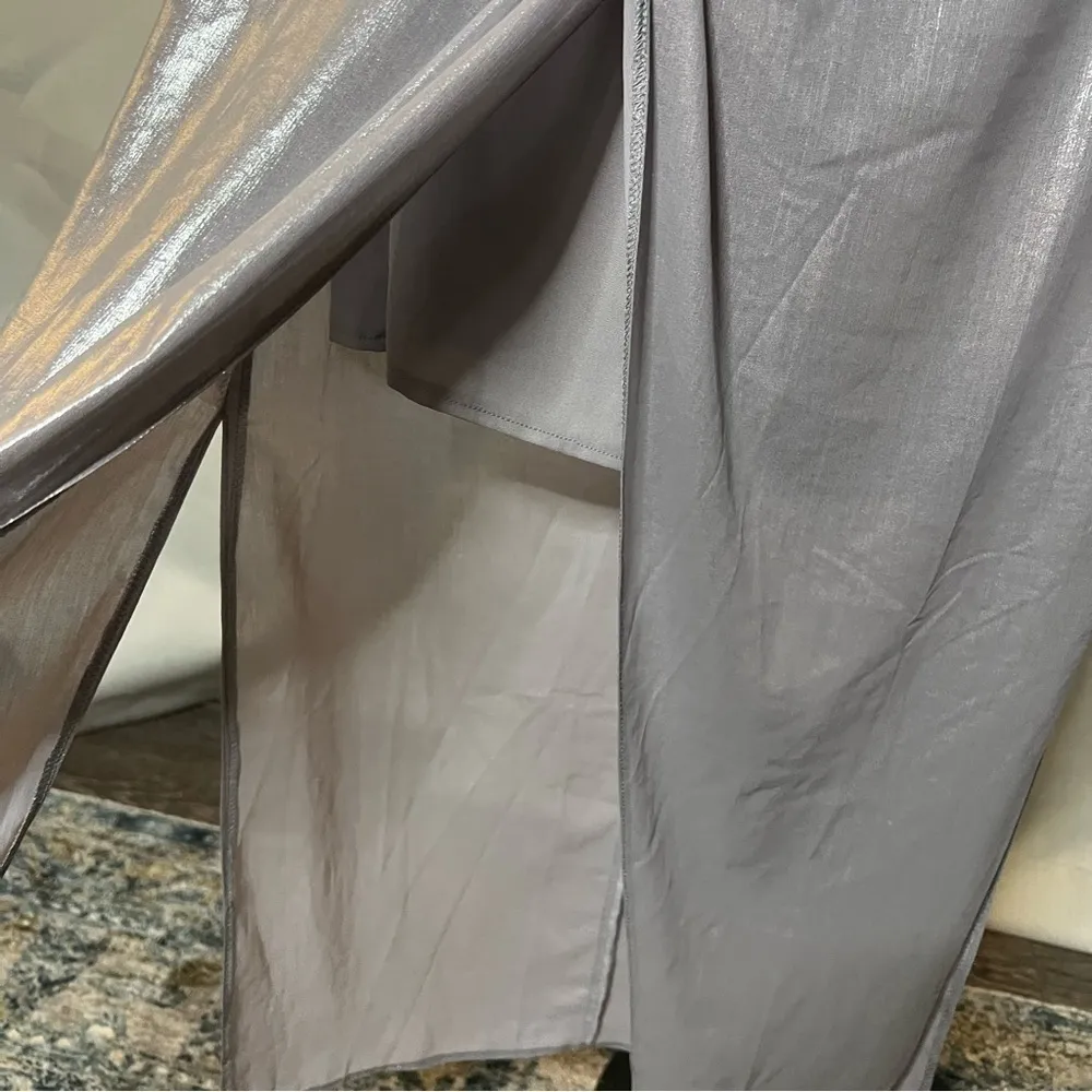 ASOS  Metallic Silver Draped Midi Dress 4 - Image 9