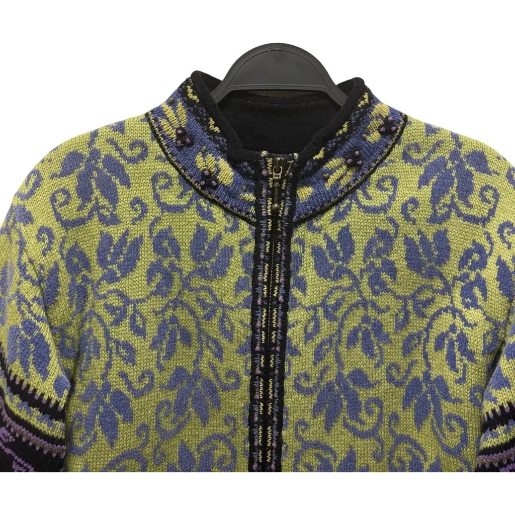 Vintage Icelandic Design Wool Blend Cardigan Sweater Jacket Lined Size M Green Size M - Image 4